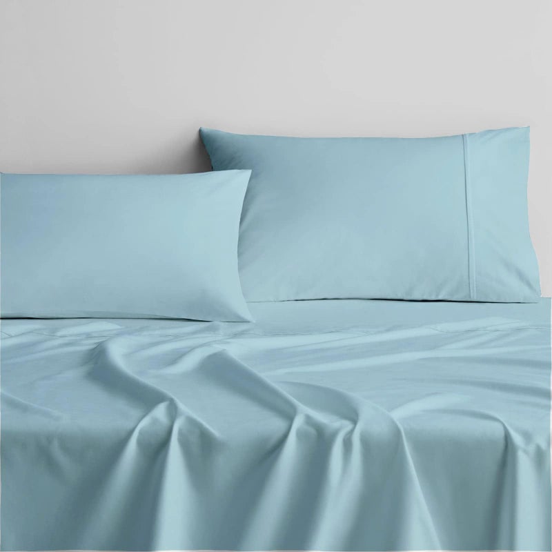 Cottingon RV King Sheets 72 x 80,Luxury Soft 100% Egyptian Cotton, 4 Pcs Camper Bedding Set to Fit Upto 15" Deep Custom RV Mattress, Light Blue Solid - Image 1
